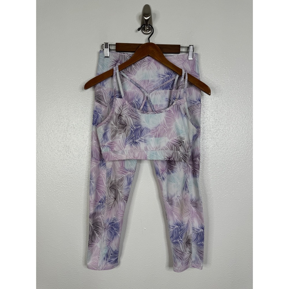 Gaiam Womens Purple Tropical Palm Print Sports Bra and Leggings Set Medium